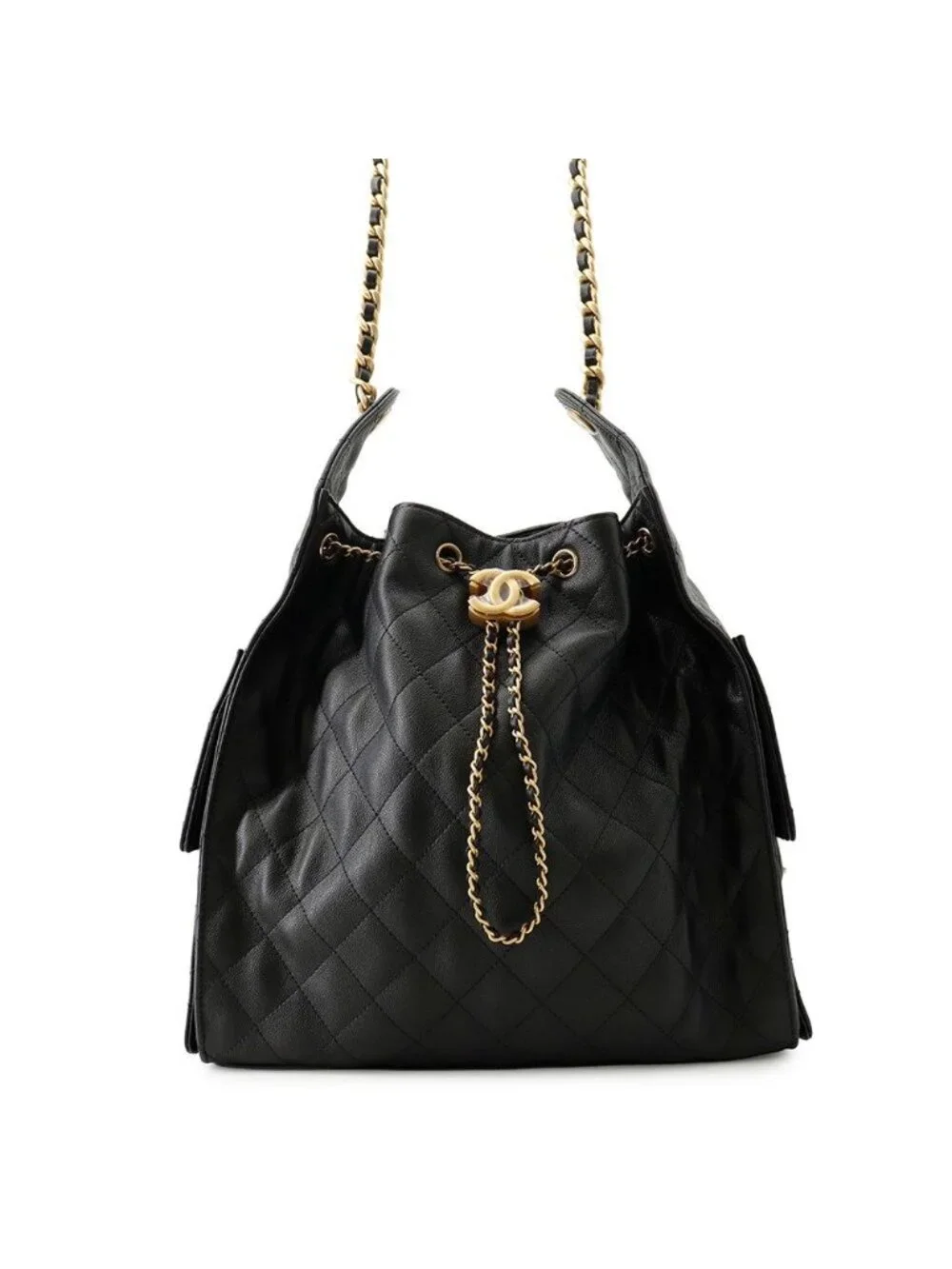 Chanel Chain Shoulder Bag 25 CC Logo Quilted Caviar Leather Black